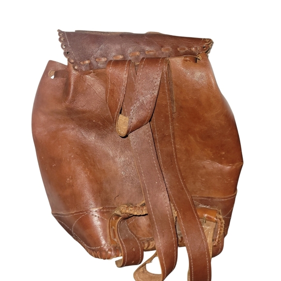 Rustic Handmade Leather Backpack - Picture 5 of 13